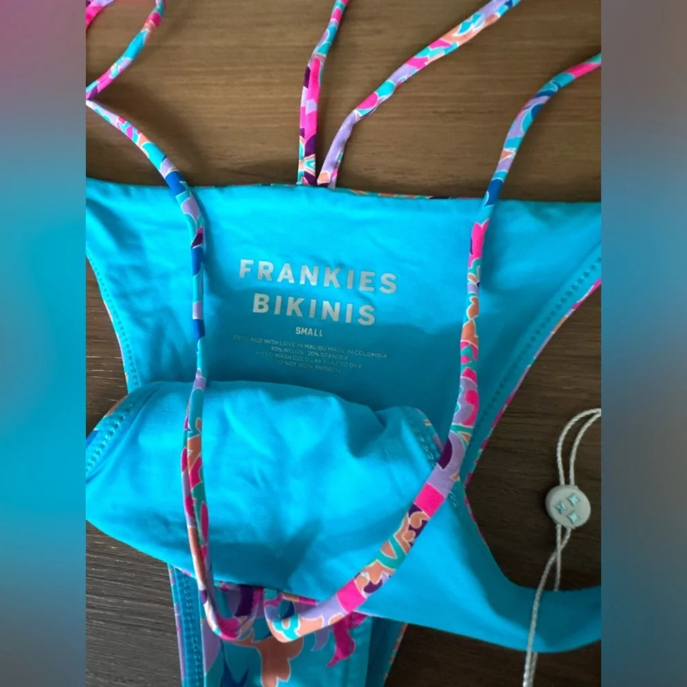 Frankies Bikinis Halo (Bottom Only) Blue Pink Paisley String Bikini Bottoms NWT